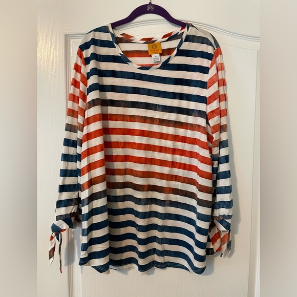 Ruby Rd. Tops - Ruby Rd. Striped Long Sleeve Top with Tie Details